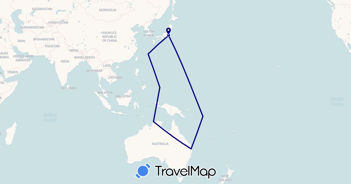 TravelMap itinerary: driving in Australia, Japan, Palau, Solomon Islands (Asia, Oceania)